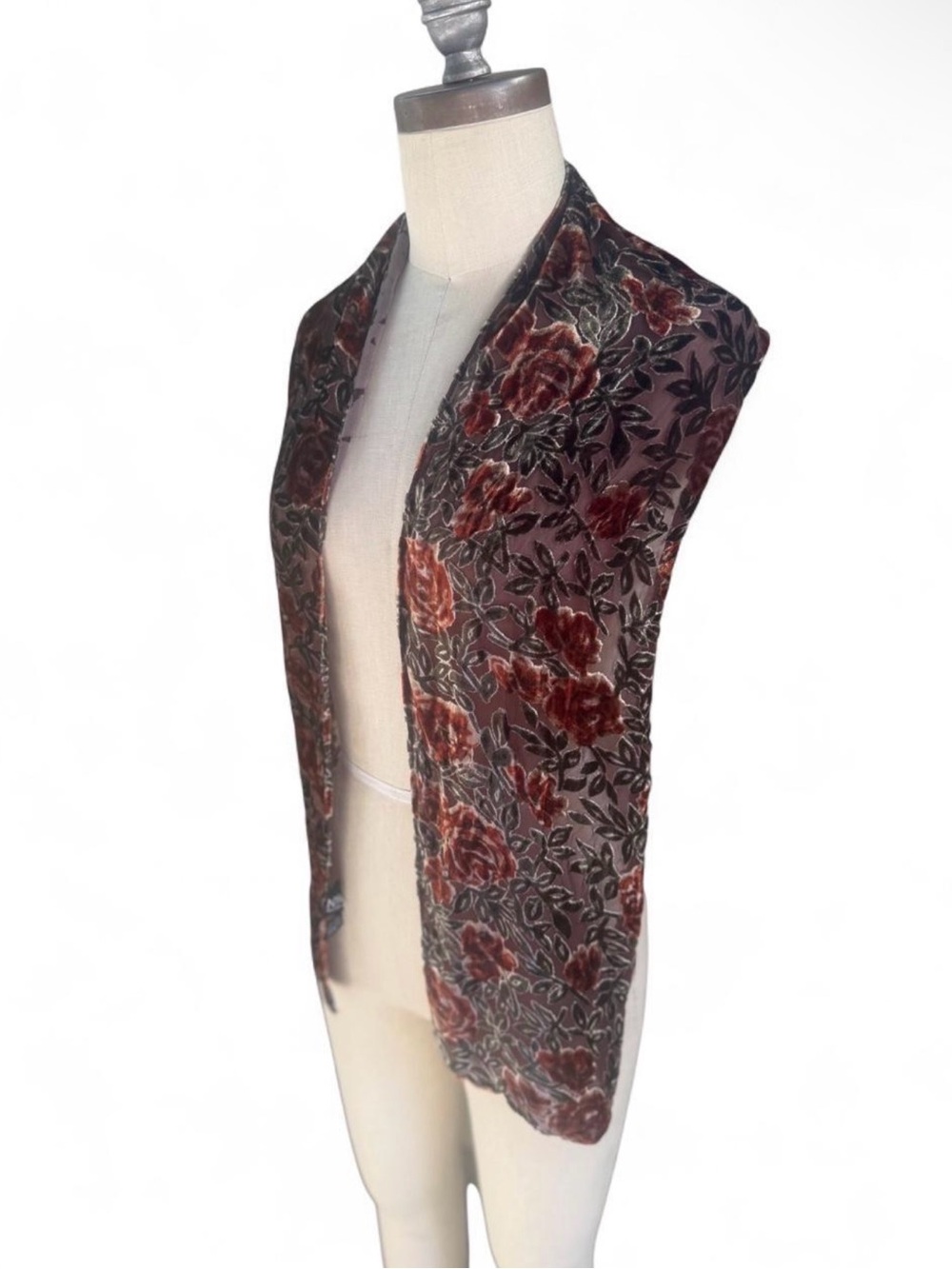 New York & Company Burnout Velvet Floral Scarf in Brown and Rust Silk Blend OS